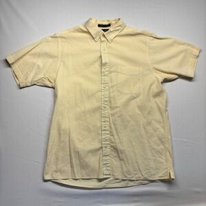 John Ashford Mens Yellow Seersucker Striped Short Sleeve Button Down Shirt Large